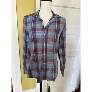 Frank & Eileen Barry Tailored Button-Up Shirt Blue Plaid sz M